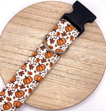 Load image into Gallery viewer, Dog Collar/ Tiny Leaves and Pumpkins Dog Collar/ Pumpkins and Brown Leaves Dog Collar/ Pretty Pumpkins Dog Collar/ Autumn Dog Collar/ Fabric Dog Collar
