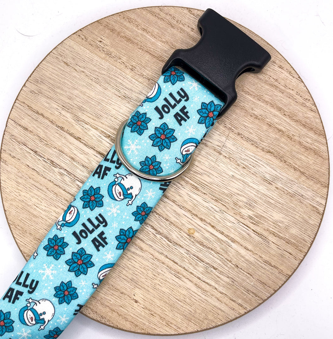 Dog Collar/ Jolly AF Dog Collar/ Middle Finger Snowman Dog Collar/ Funny Holiday Collar Dog Collar/ Winter Dog Collar/ Holiday Dog Collar/ Fabric Dog Collar