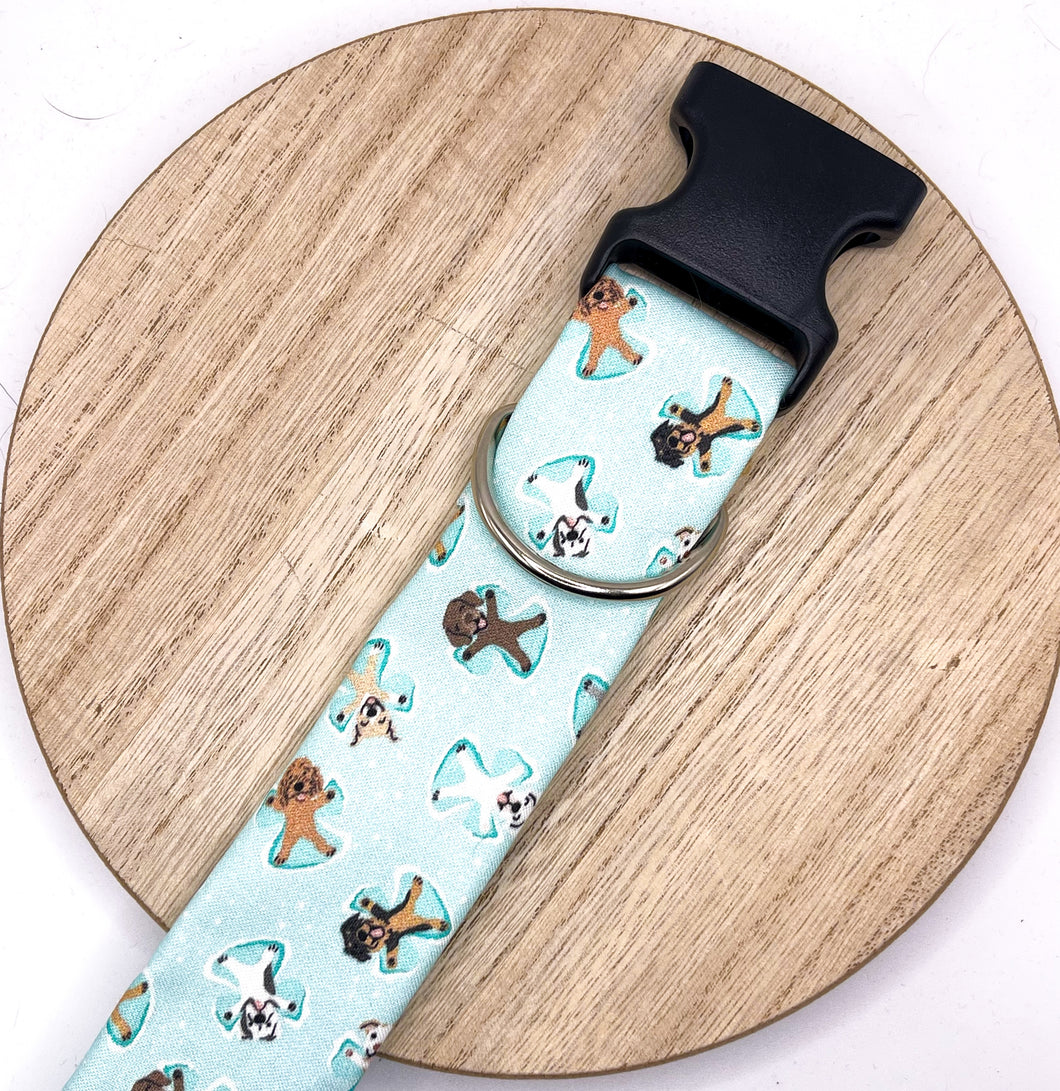 Dog Collar/ Snow Angel Dogs Holiday Dog Collar/ Snow Dogs Collar/ Winter Dog Collar/ Holiday Dog Collar/ Fabric Dog Collar