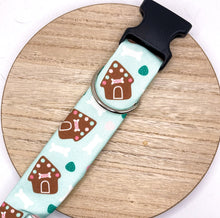 Load image into Gallery viewer, Dog Collar/ Gingerbread Dog Houses Dogs/ Holiday Dog Collar/ Snow Dogs Collar/ Winter Dog Collar/ Holiday Dog Collar/ Fabric Dog Collar
