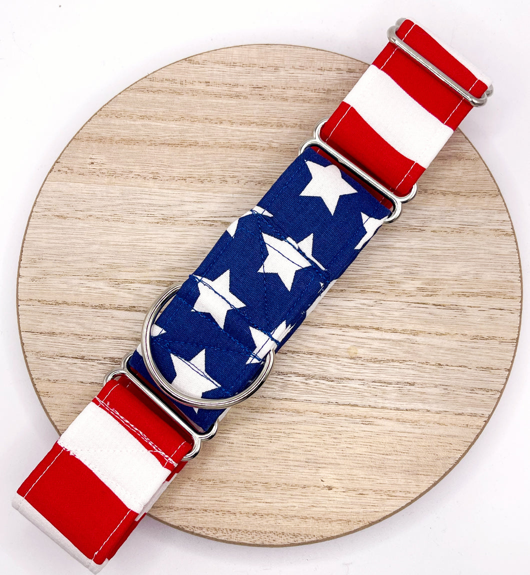 Dog Collar/ American Flag Martingale Dog Collar/ Red White and Blue Dog Collar/ Patriotic Dog Collar/Fabric Dog Collar