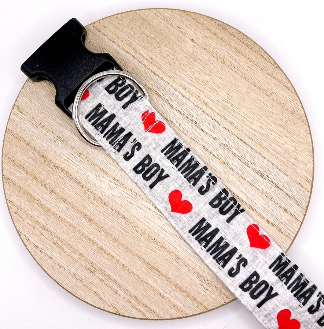 Dog Collar/ Mamas Boy Dog Collar/ Valentines Dog Collar/ Gray Dog Collar