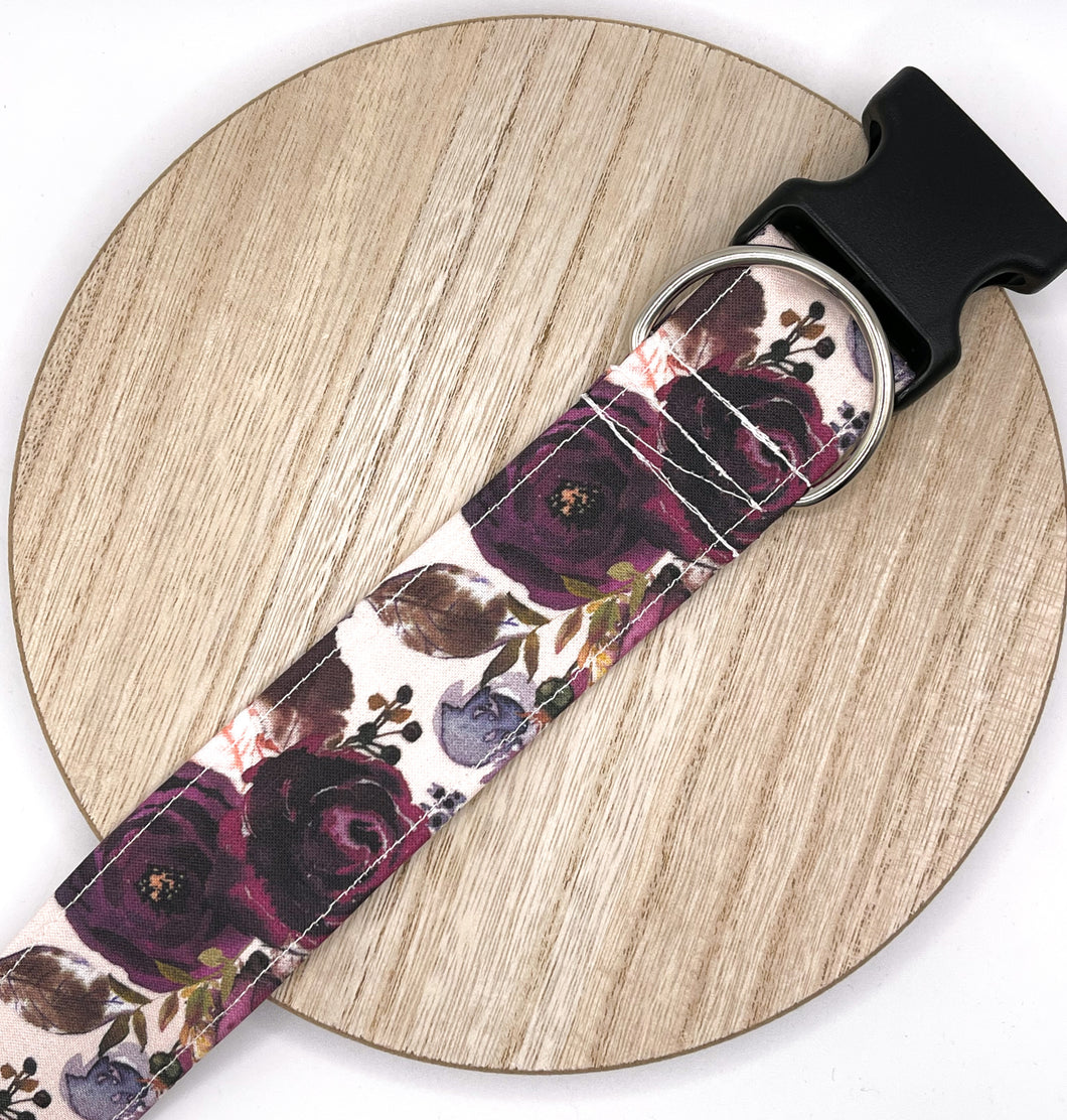 Dog Collar/ Maroon and Cream Flower Dog Collar/ Fall Dog Collar/Fabric Dog Collar